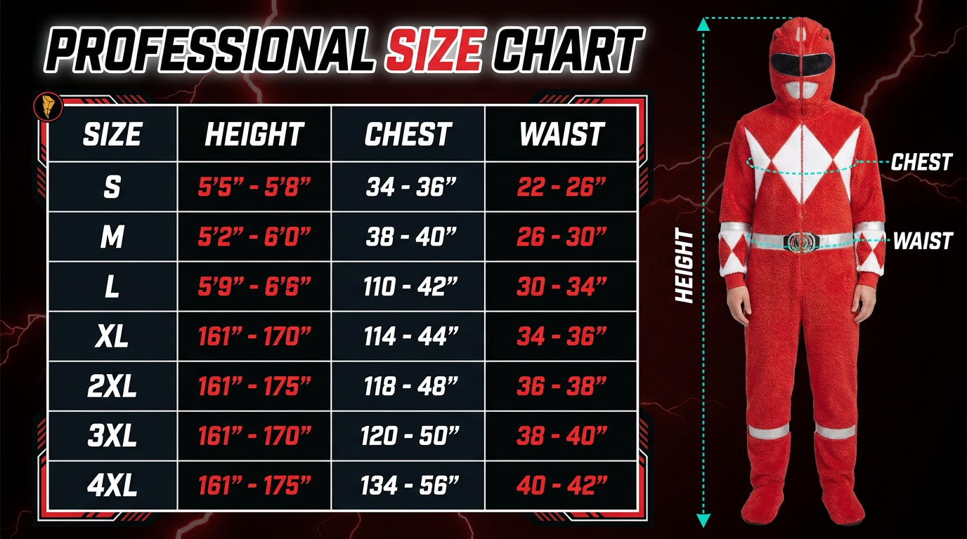 Power Rangers Onesie Size Chart